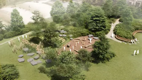 Widok placu zabaw na górce Rogal